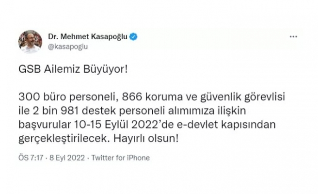 Bakan Kasapoğlu duyurdu! 4 bin 147 sözleşmeli personel alınacak